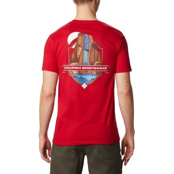 Columbia T-Shirt Heren, Cliffed Blauw Rood, 34DIPMFEY